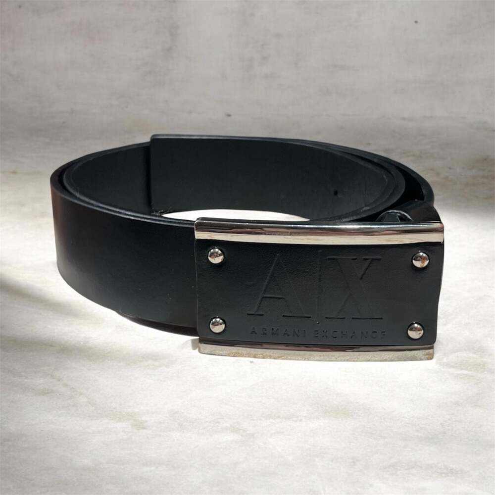 Armani Exchange Men's Black Genuine Cow Leather Belt with A|X Logo Plate Buckle